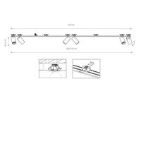 Lampa 6 punktowa podtynkowa MONO SURFACE VI 200cm GU10 | czarny 7837
