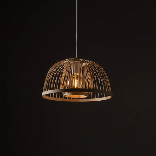 Lampa wisząca KRABI szer. 40cm E27 | naturalne drewno/biały 11158