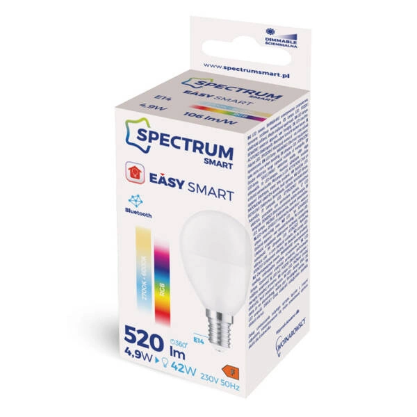 Żarówka LED sterowana Bluetooth RGBW + CCT barwa 2700 - 6000K 4,9W E14 SMART Simply multikolor
