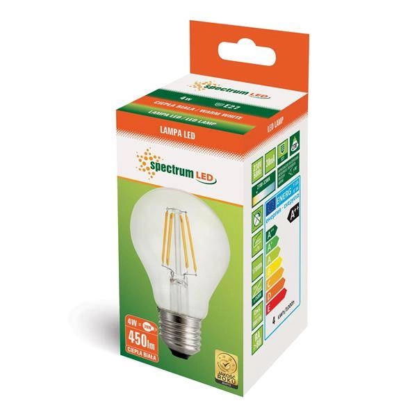 Żarówka filament LED GLS E27 230V 4W COG CLEAR ciepła 3000K