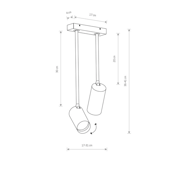Lampa punktowa natynkowa MONO LONG II wys. 41cm 2xGU10 | mosiężny 7733