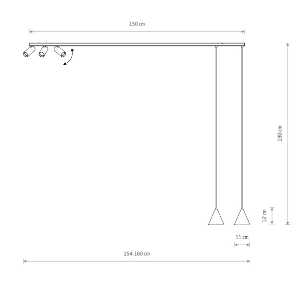 Lampa wisząca FOURTY V wys.130cm dług.150cm GU10+miniGU10| Umbra gray 11472