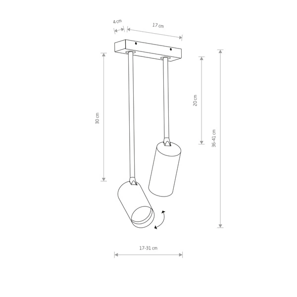 Lampa punktowa natynkowa MONO LONG II wys. 36cm 2xGU10 | czarny 7730