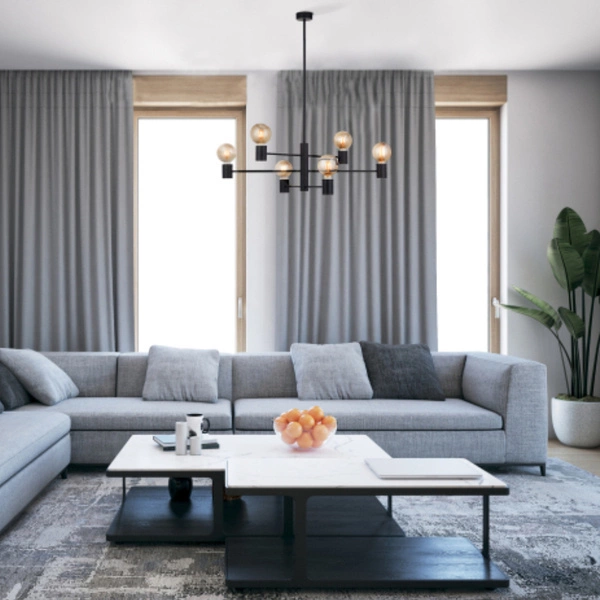 Plafon wewnętrzny loftowy RADIUS VI E27 60W wys. 85cm | czarny 7932