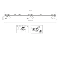 Lampa 6 punktowa podtynkowa MONO SURFACE VI 200cm GU10 | mosiądz 7748