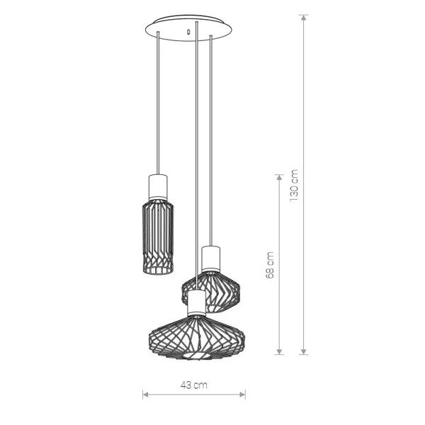 Lampa wisząca druciana nad stół PICO III czarny/złoty śr. 43cm 8863