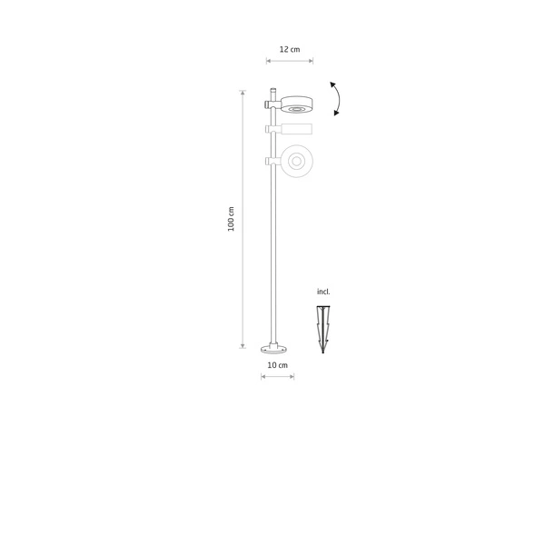 Zewnętrzna Lampa stojąca TESSA LED 7W 3000K 400lm wys.100cm szer.podst.10cm IP54 | Czarny 11541